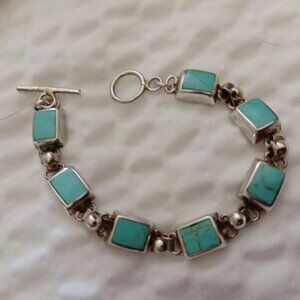 VINTAGE 6.5 STERLING SILVER W/TURQUOISE BRACELET, TOGGLE CLASP